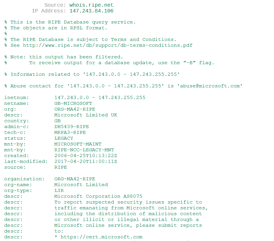 IP Address Owner Details